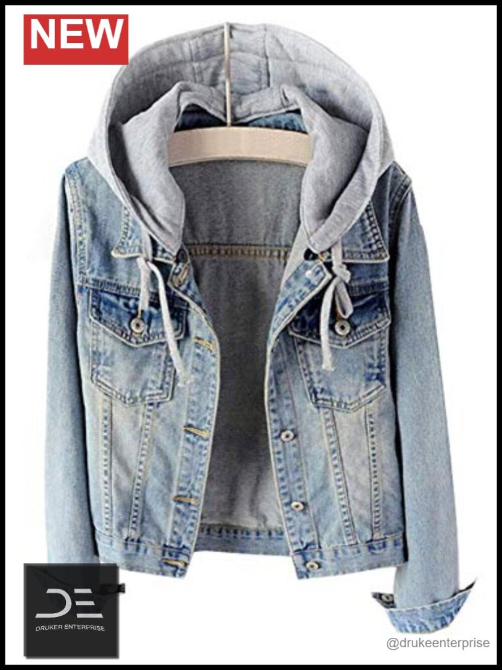 Detachable Hood Cotton Blend Denim Jacket Casual Jean Coat